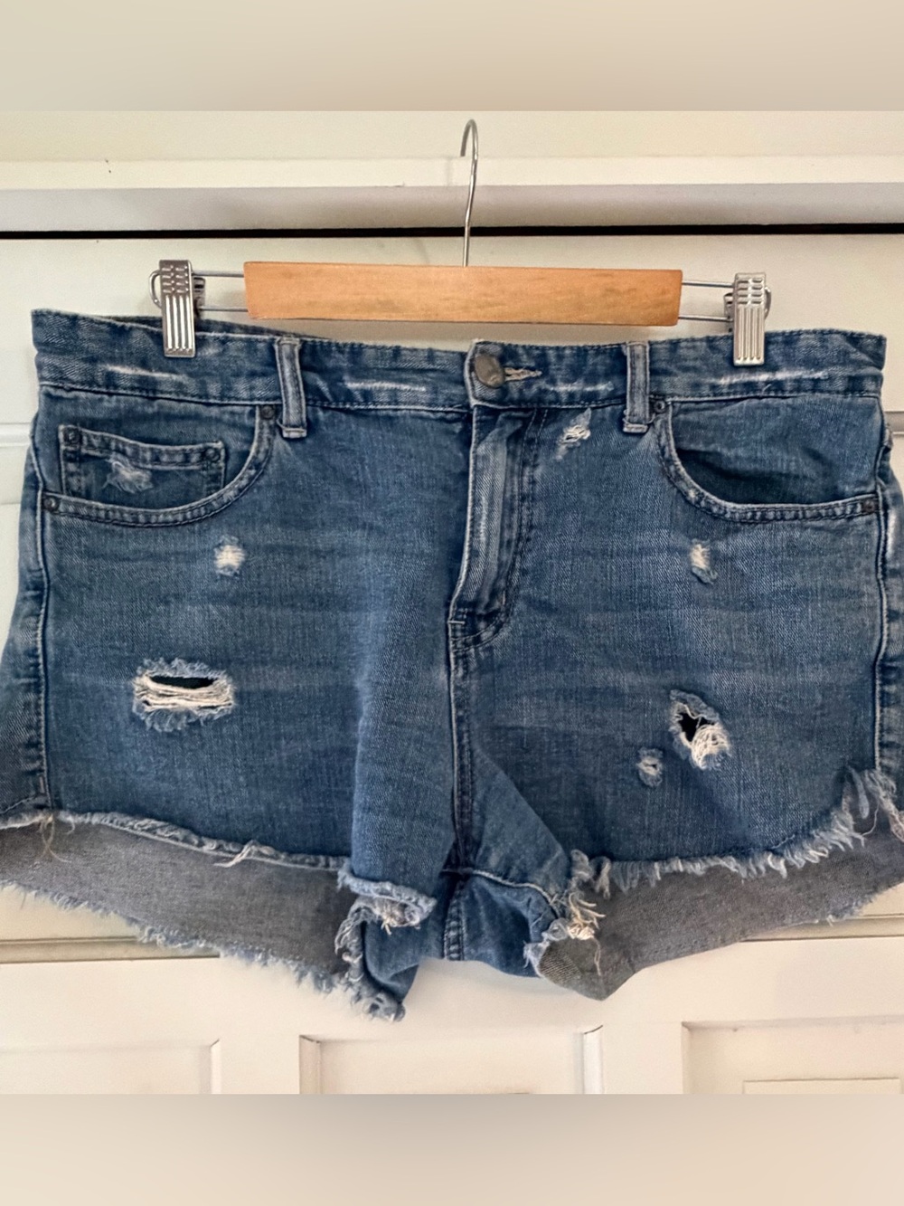 Free People Blue Distressed Denim Cutoff Shorts